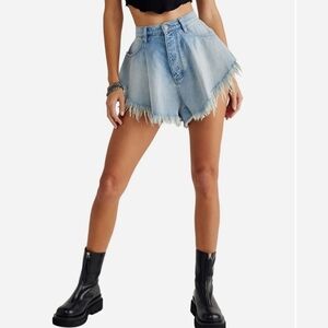 We The Free Light Blue Frayed Jean Shorts